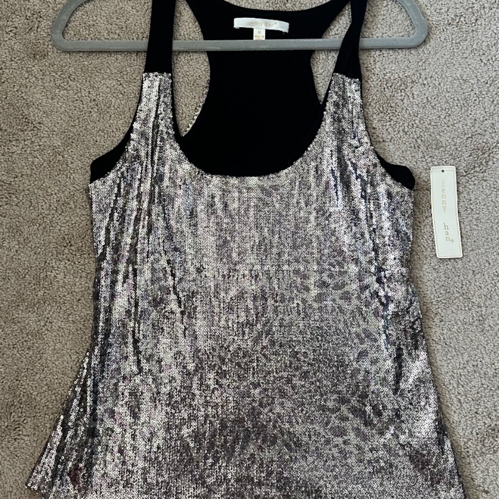 Jenny Han Leopard Sequin Tank Top Size M NWT